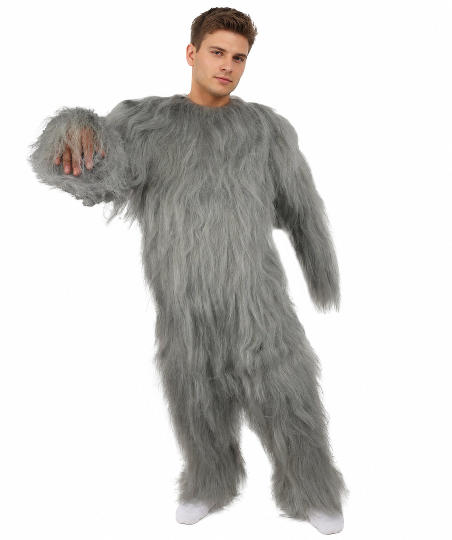 HPO Unisex Extreme Hairy Person Costume, Mask and Bundle - Full-Body Hair Suit Extra-Long Ash Brown Costume Wig for Halloween, Cosplay & Parties