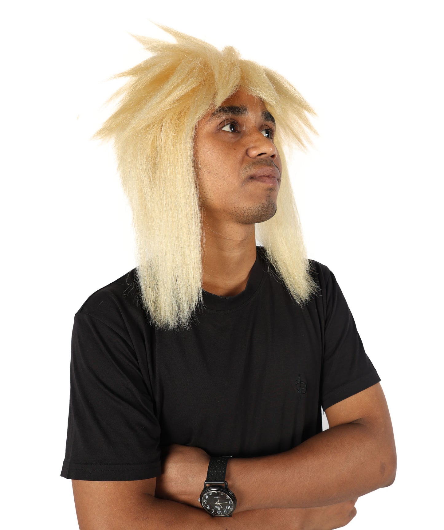 HPO Adult Men'S Anime Blonde Fluffy Cosplay Wig | Spiky Layered Hairpiece for Halloween Carnival Role Play Party Fun