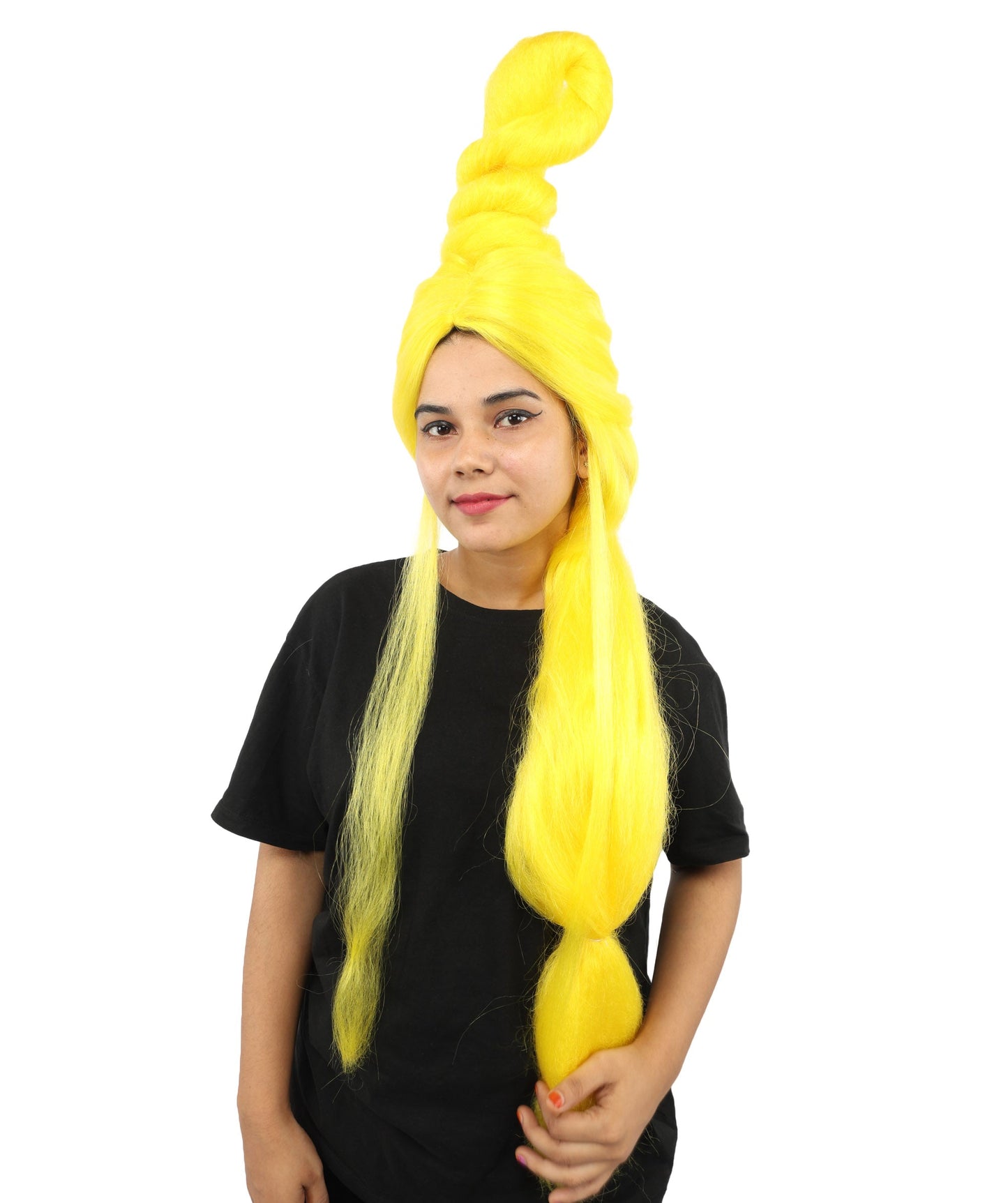 HPO Adult Women's Sculpted Loop Topknot Wig | Multiple Color Options | Create of synthetic fiber, gravity-defying twisted vertical bun with long face-framing strands, breathable base | Party, Halloween, theater, drag, performance, costume events
