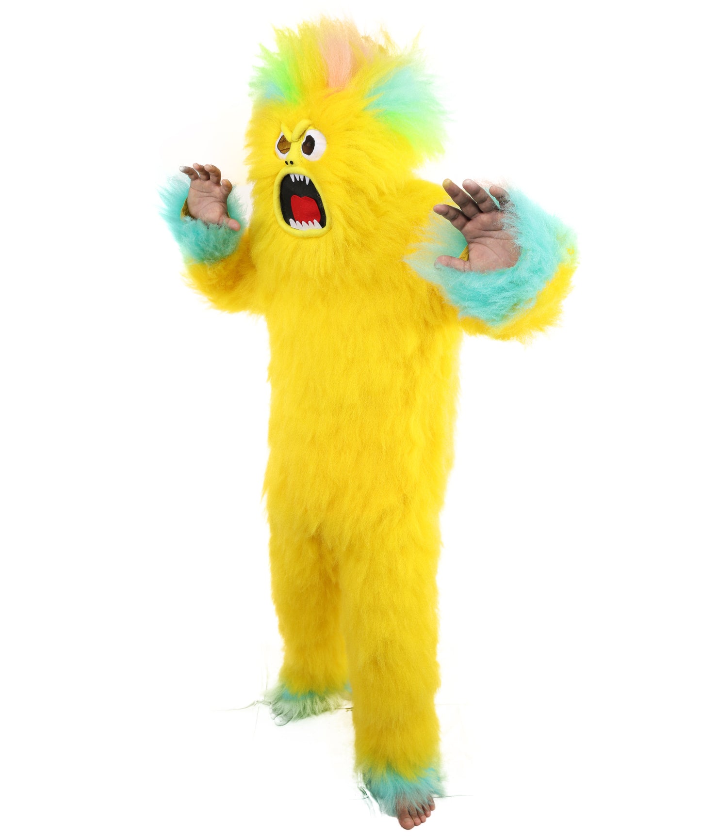 HPO Adult 74 Inch Full Animal Monster Bundle Costume & Mask Set – Yellow & Blue Furry Outfit with Screaming Head Mask | Ideal for Mascot Shows, Theater & Party Characters
