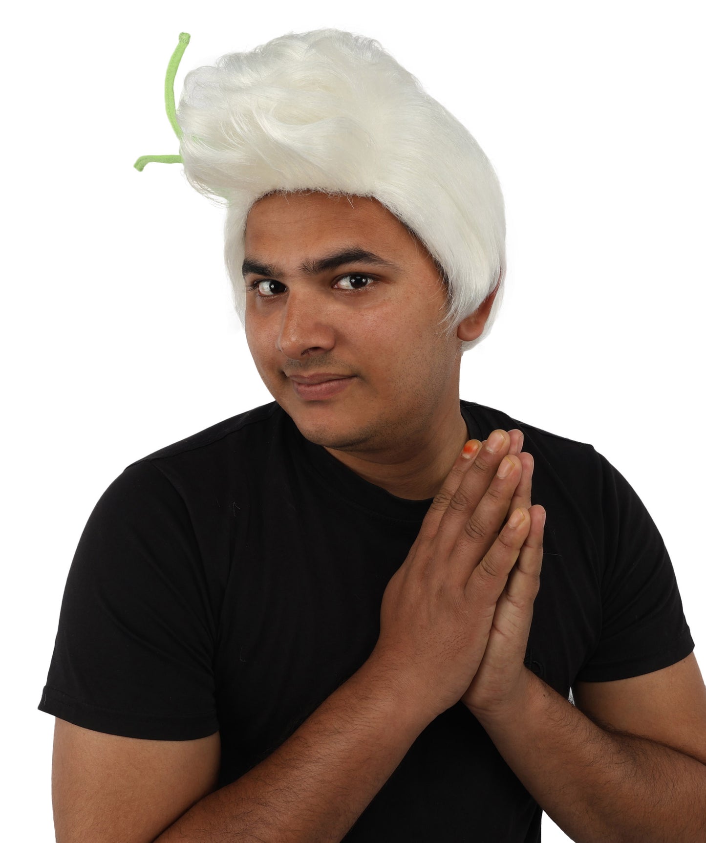 HPO Men's Brain Slug Orange Wig | Medium Spiked Synthetic Hair with Attached Green Alien Plush and Messy Texture | Sci-Fi Cosplay, Halloween, Cartoon Theme Party, and Funny Costume Accessories