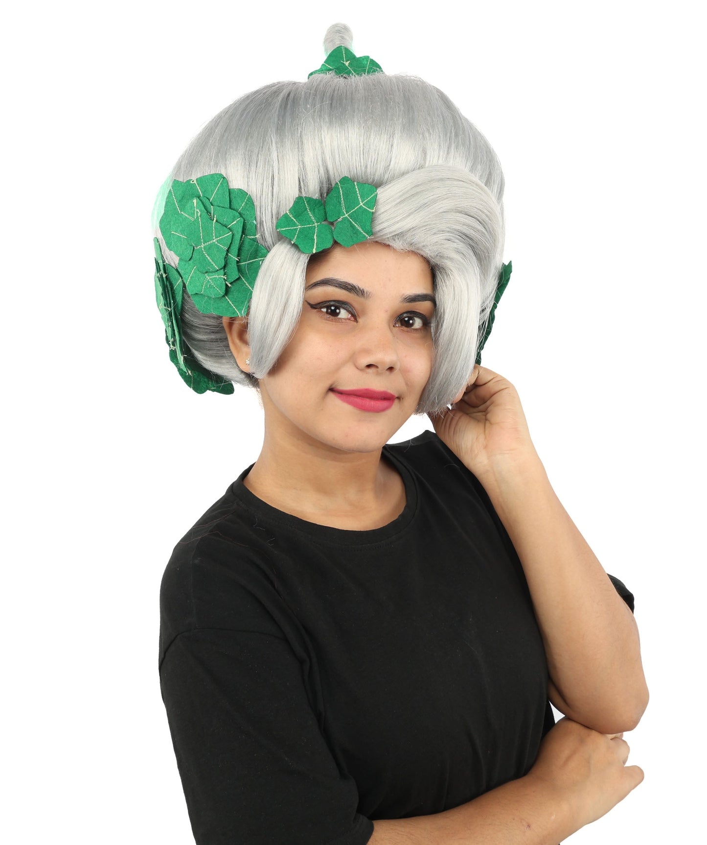 HPO Adult Women's Sculpted Pumpkin Show Wig | Multiple Color Options | Create of synthetic fiber, massive spherical updo with green leaf accents, breathable base | Halloween, theater, drag, performance, party, costume events