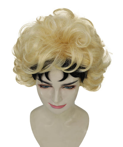 HPO Adult Women’s Golden Blonde Curly Wig with Dark Roots | High-Fashion Editorial Style | Ideal for Halloween | Breathable Capless Cap