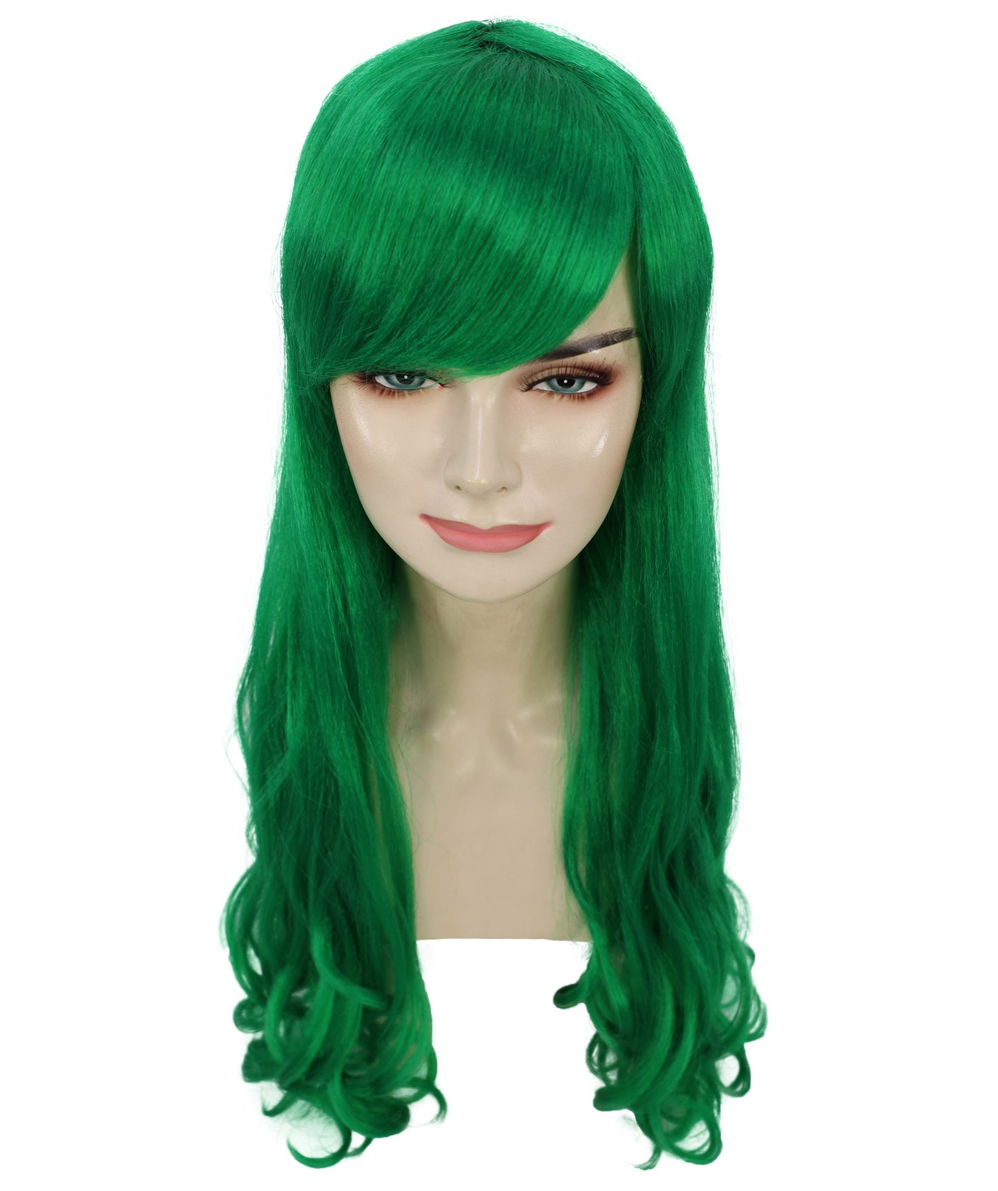 HPO Women's Multicolor Long Curly Wig with Fringe, Flame-retardant Synthetic Fiber