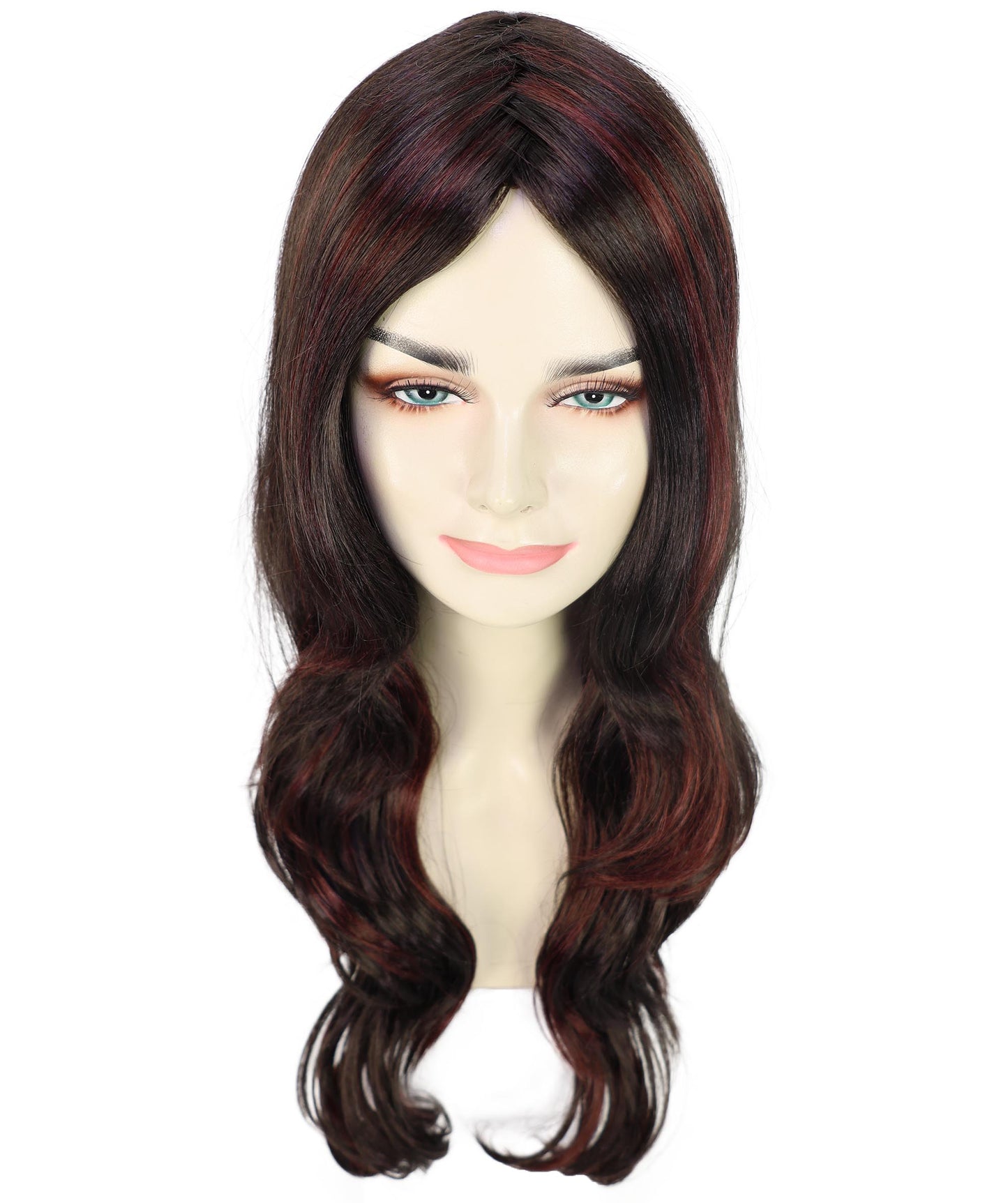 HPO Adult Female WIG Hot Honey Ebony – Wavy Medium Brown Ebony Wigs for Retro Costumes & Events, Perfect for 70s Disco, Retro Costumes, Halloween and Cosplay, Themed Events