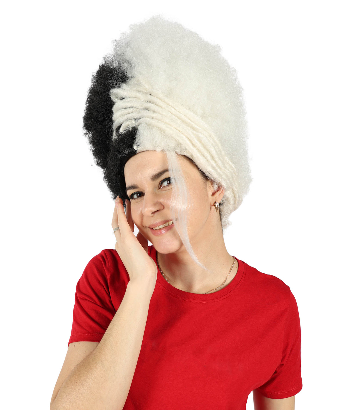 Women's 16" Inch Medium Length Halloween Fancy Afro Puff Good as Hell Goddess Costume Wig, Synthetic Fiber Hair with Braids, | HPO