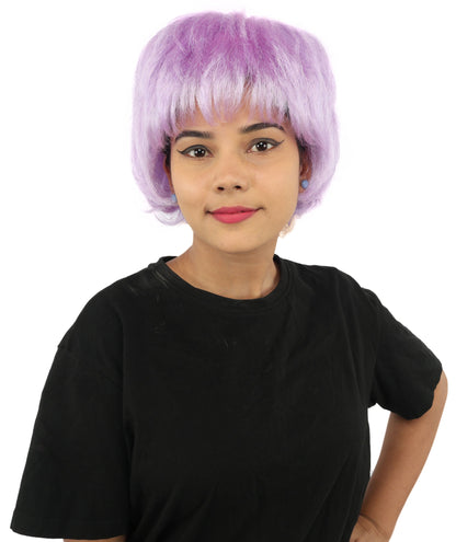 HPO Adult Women's Short Silver White Pixie Wig  | Edgy Layered Cut with Bangs | Synthetic Hair Wig for Stage Fashion, Cosplay, Halloween & Bold Party Looks