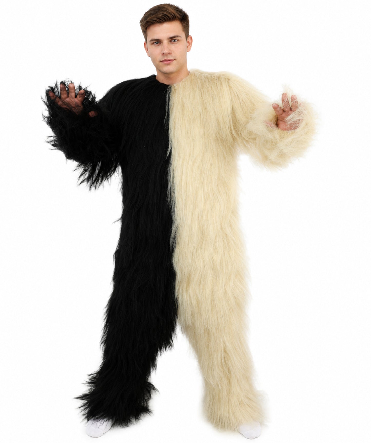 HPO  Extreme Hairy Person Two Part Costume, Mask and Bundle Set - Full-Body Hair Suit Extra-Long Costume Wig for Halloween, Cosplay & Parties - Multiple Color Options
