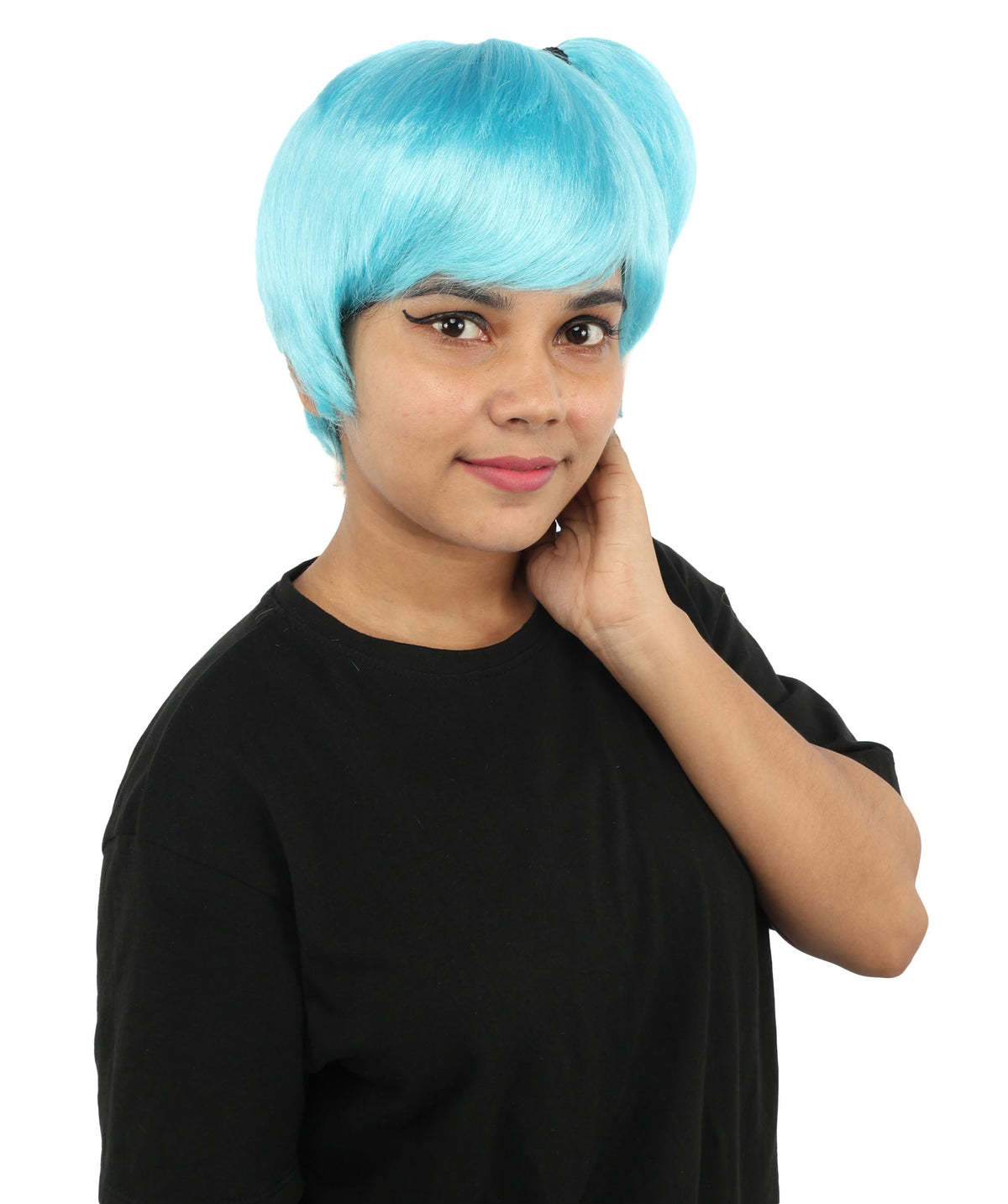 HPO Adult Women's Anime Trainer Character Wig | Vibrant hue multicolor options, create of synthetic fiber, short choppy bob with high side ponytail, breathable base | Cosplay, Halloween, theater, party, performance, costume events