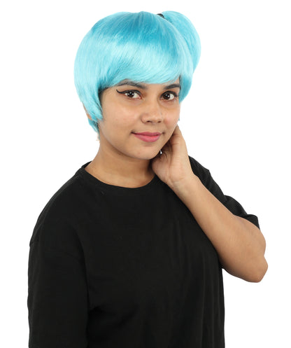 HPO Adult Women's Anime Trainer Character Wig | Vibrant hue multicolor options, create of synthetic fiber, short choppy bob with high side ponytail, breathable base | Cosplay, Halloween, theater, party, performance, costume events