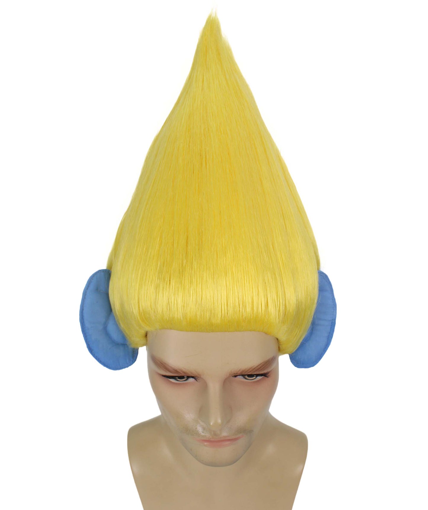 HPO Men's Pointy Diamond Guy Troll Wig with Blue Ears,Multiple Color,Flame-Retardant Synthetic Fiber