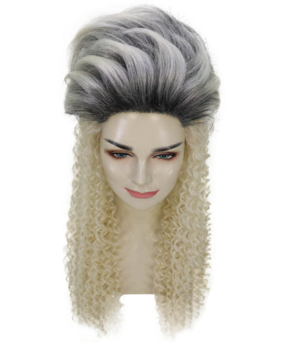 Women's 1980s Bottle Blonde & Grey Costume Wig | Curly Synthetic Retro Hairpiece for Parties | Breatheble Capless Cap