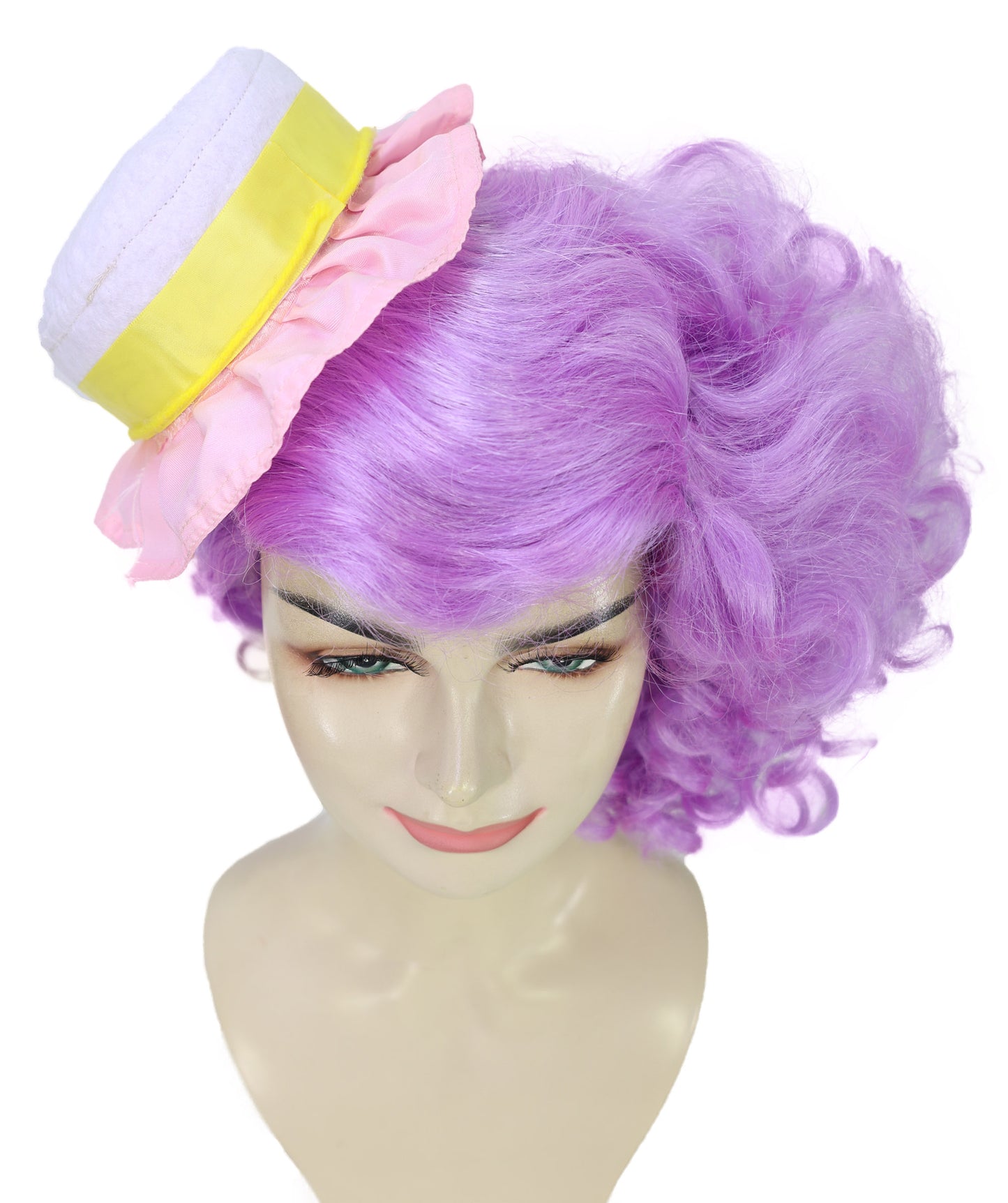 HPO Women’s Candy-Themed Curly Purple Wig | Voluminous Costume Hairpiece for Halloween, Cosplay and Themed Parties | Capless Cap Design