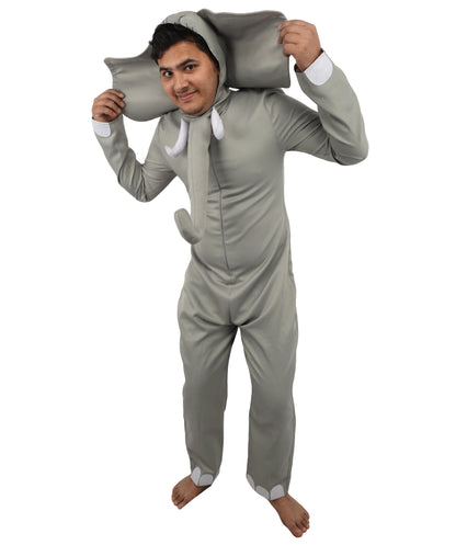 HPO Men's Grey Elephant Jungle Safari Costume - One-Piece Animal Jumpsuit