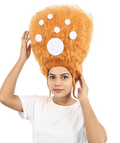 HPO Women’s 19-Inch Tall Orange Beehive Wig with White Dot Accents | Eye-Catching Retro Cartoon Style Hairpiece | Ideal for Fancy Dress, Halloween, Stage Shows, Cosplay & Costume Parties