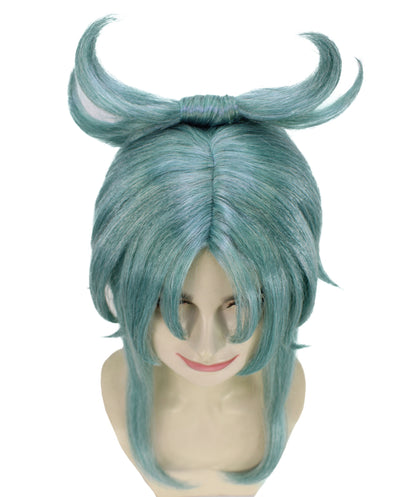 HPO Women's Video Game Braid Blue Wig I Halloween Wig I Flame-retardant Synthetic Fiber