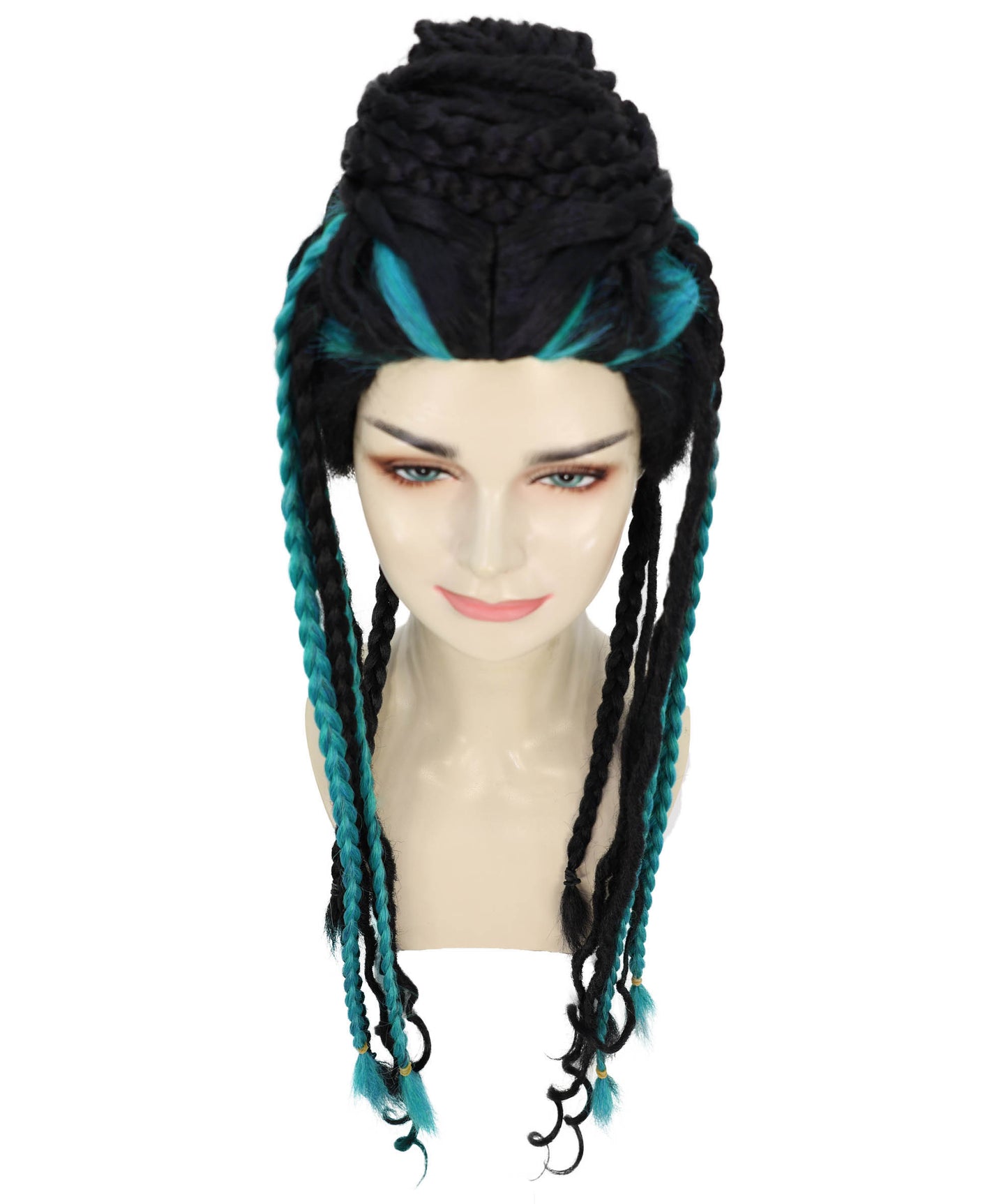 HPO Women’s Afro Fusion Braided Multicolor Wig with Hair Accessories | Ombré Braids for Cosplay & Halloween | Flame-Retardant Synthetic Fiber | Festival Ready Look