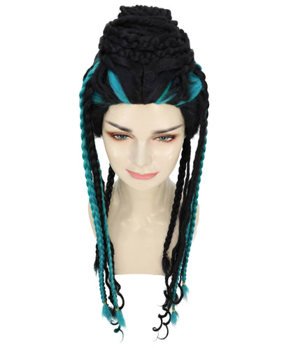 HPO Women’s Afro Fusion Braided Multicolor Wig with Hair Accessories | Ombré Braids for Cosplay & Halloween | Flame-Retardant Synthetic Fiber | Festival Ready Look