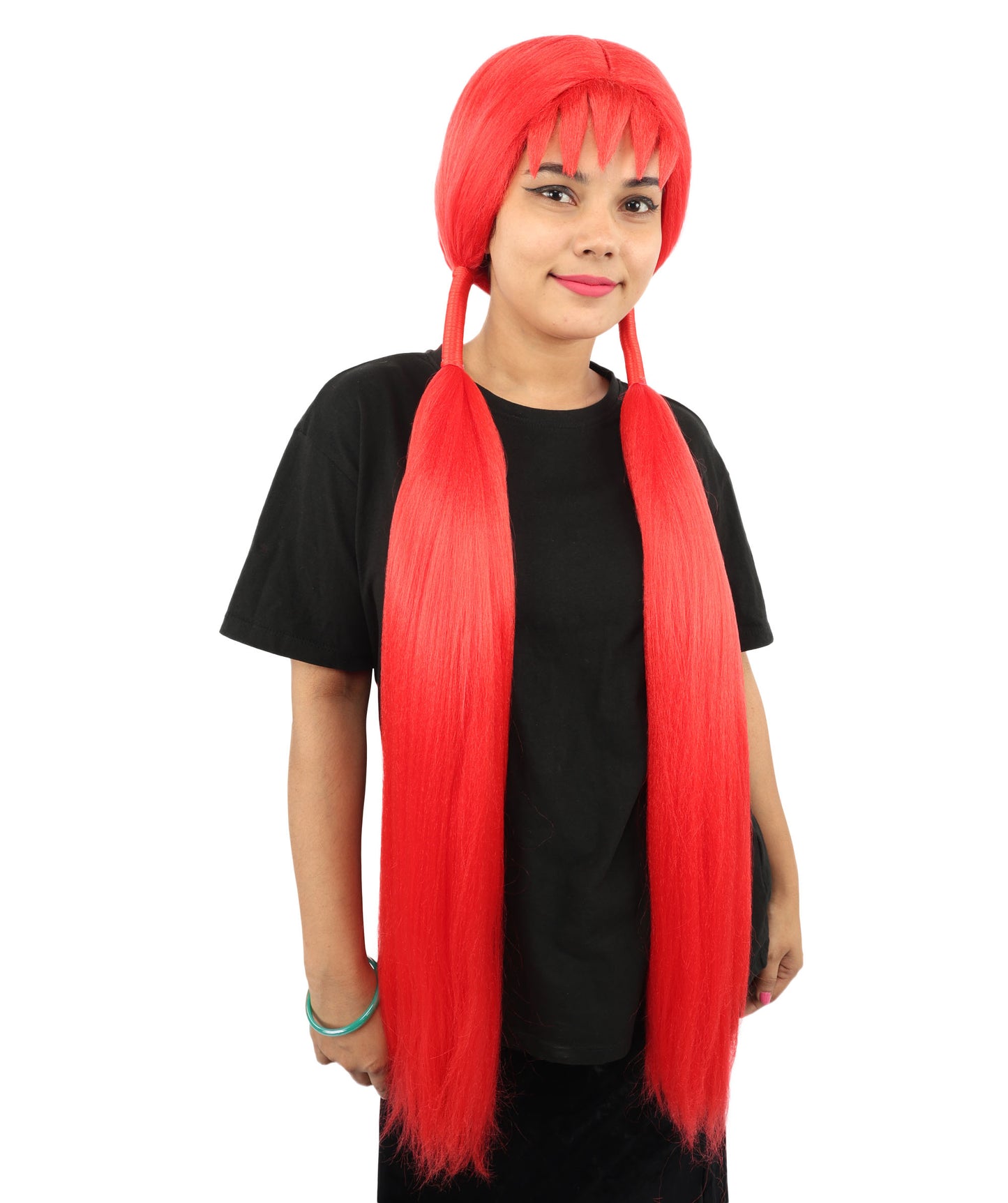 HPO Women's Extra Long Pigtail Wig | Multicolor Options | Floor Length Straight Twin Tails with Bangs, Heat Friendly Synthetic Fiber & Adjustable Cap | Halloween, Fairy Roleplay, Magical Girl Theme, Theater & Carnival