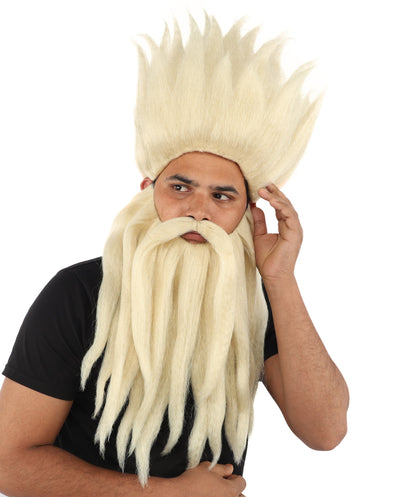 Wild Man Wig Beard & Mustache Set | Voluminous Multicolor Options Messy Hair with Matching Facial Hair, Synthetic Fiber & Breathable Cap | Halloween, Jungle Roleplay, Theater, Carnival & Costume Party