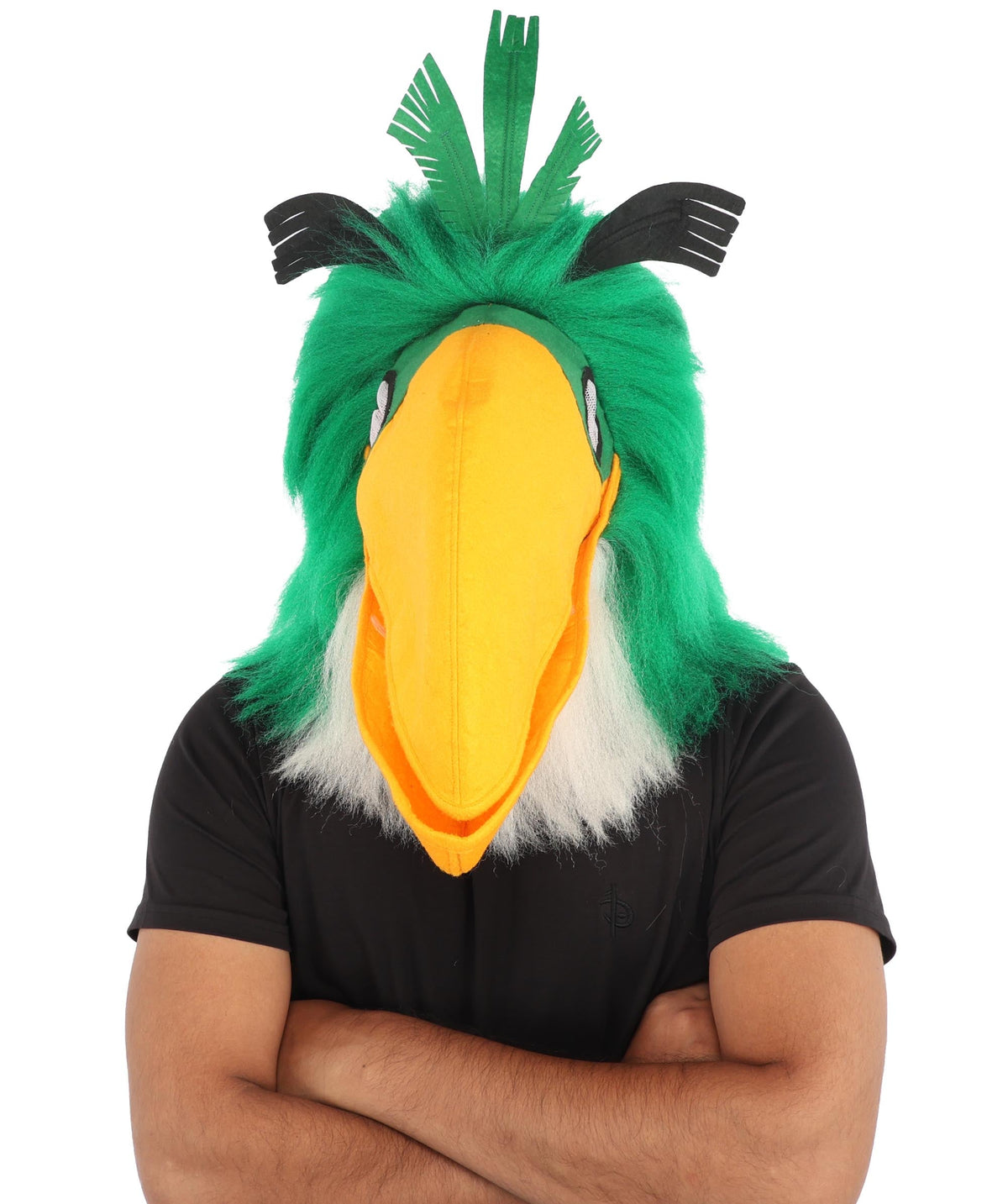 HPO Adults Parrot Mascot Costume Full-Body Furry Bird Jumpsuit with Mask - Green & White Parrot Costume Set with Furry Full-Body Jumpsuit and Character Mask for Halloween Cosplay Parties & Events
