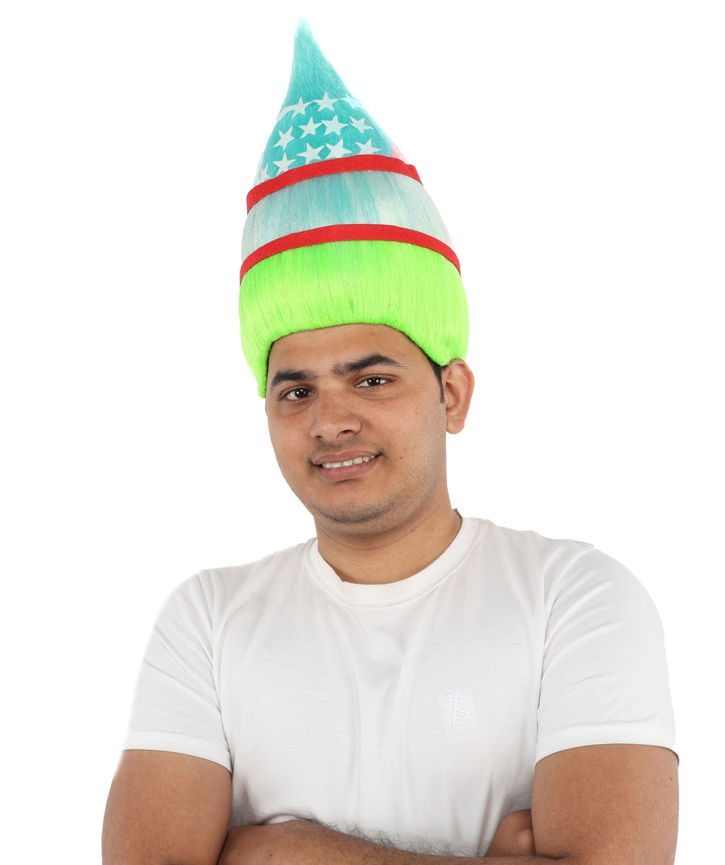 Adult Uzbekistan Flag Troll Wig – Tall Spiky Multicolor Synthetic Hair Wig | Ideal for Cosplay, National Events & Theme Parties