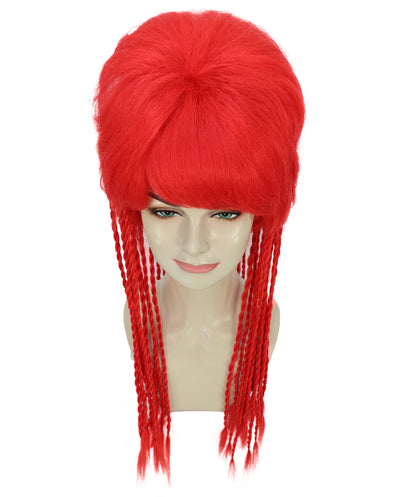 HPO Women’s Club Wig with Rave Red Braids | Bold Party Hairpiece for Adults | Rave Events, Cosplay & Themed Party Wig