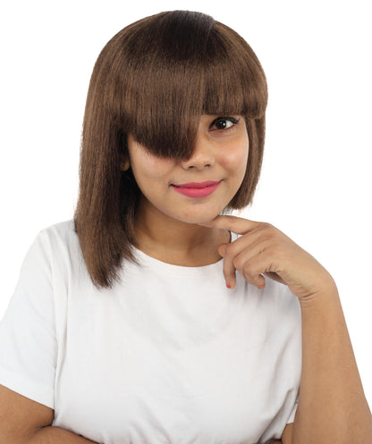 HPO Adult Women's Asymmetrical Bangs Bob Wig | Multiple Color Options | Create of synthetic fiber, sleek straight volume, breathable capless base | Party, Halloween, theater, drag, performance, costume events