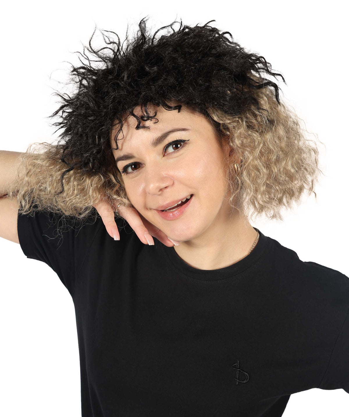 Women's Black and Blonde color Curly Short fluffy Wig | Halloween and Cosplay Wig | Flame-retardant Synthetic Fiber