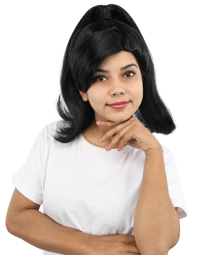 HPO Women’s Long Length Black Sleek High Ponytail Wig – 16 Inch Synthetic Hair with Capless Cap | Stage Style Headpiece for Halloween Parties & Cosplay