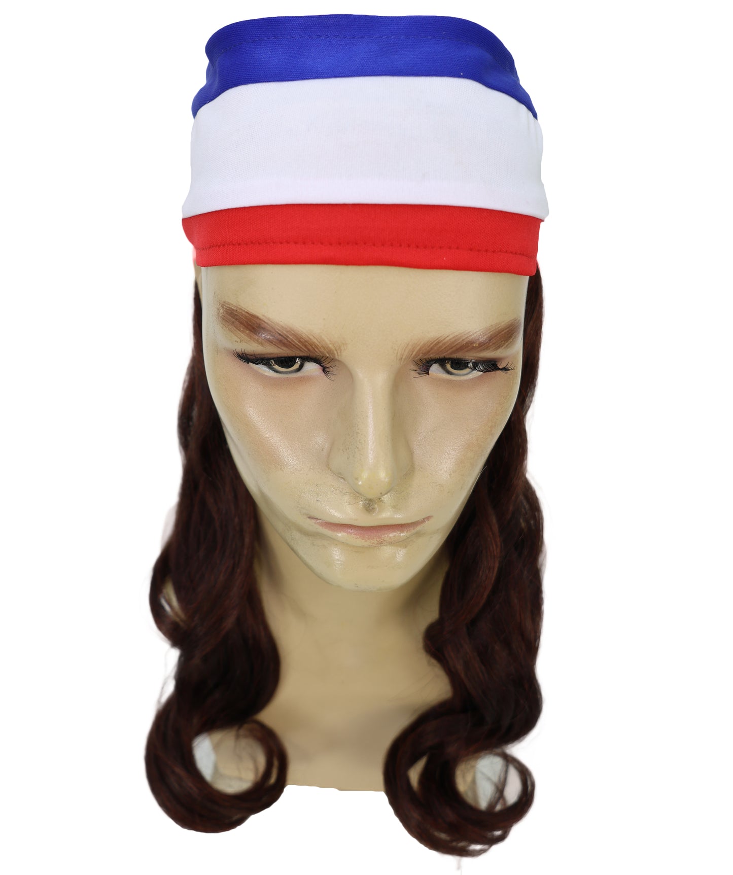 USA Flag Mullet Headband Wig for Men | Red White Blue Hair with Built-In Stretch Band | Funny Costume Accessory for Parties, BBQs, Tailgates