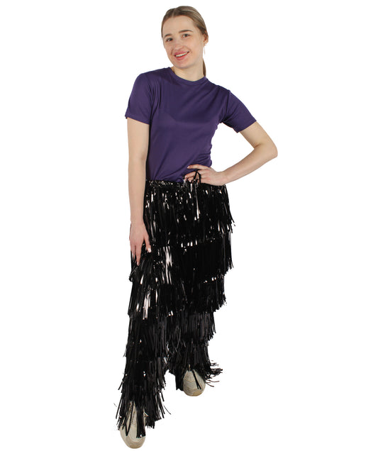  Tinsel Fringed Tiered Black Trousers