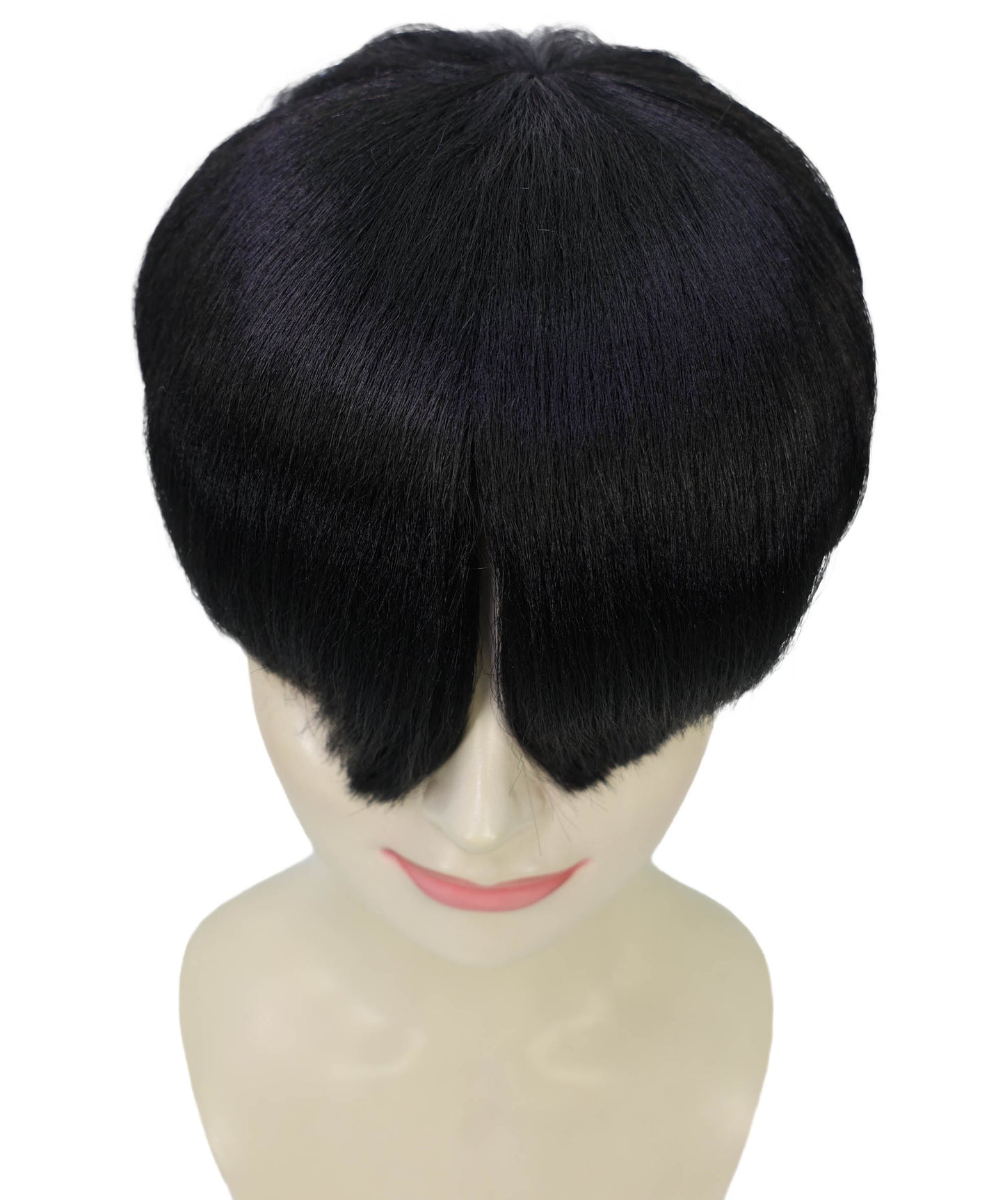 HPO Adult Women’s Sculpted Visor Bangs Wig with Sleek High Bun | Halloween Wig | Flame-Retardant Synthetic Fiber | Breathable Capless Cap Design