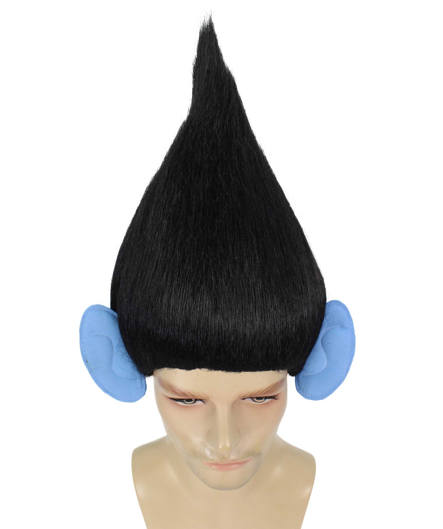 HPO Men's Pointy Diamond Guy Troll Wig with Blue Ears,Multiple Color,Flame-Retardant Synthetic Fiber