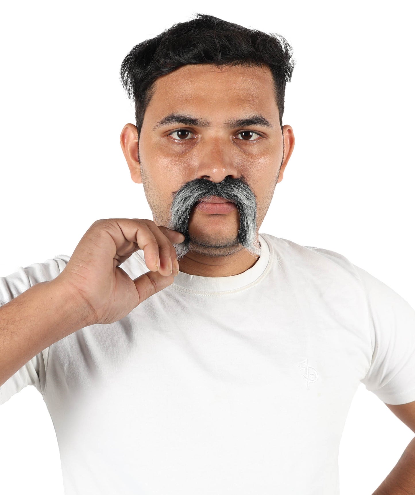 HPO Men’s Self-Adhesive Dark Grey Fake Mustache | Realistic Facial Accessory for Party, Halloween & Cosplay | Flame-retardant Synthetic Fiber