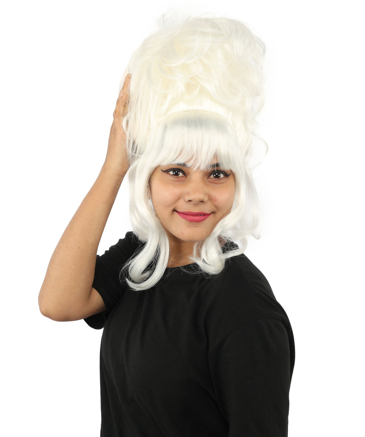 HPO Adult Women's Elegant Updo Tendril Wig | Multiple Color Options | Pastel peach hue, create of synthetic fiber, high teased volume with face-framing strands, breathable capless cap | Party, Halloween, theater, drag, performance, costume events