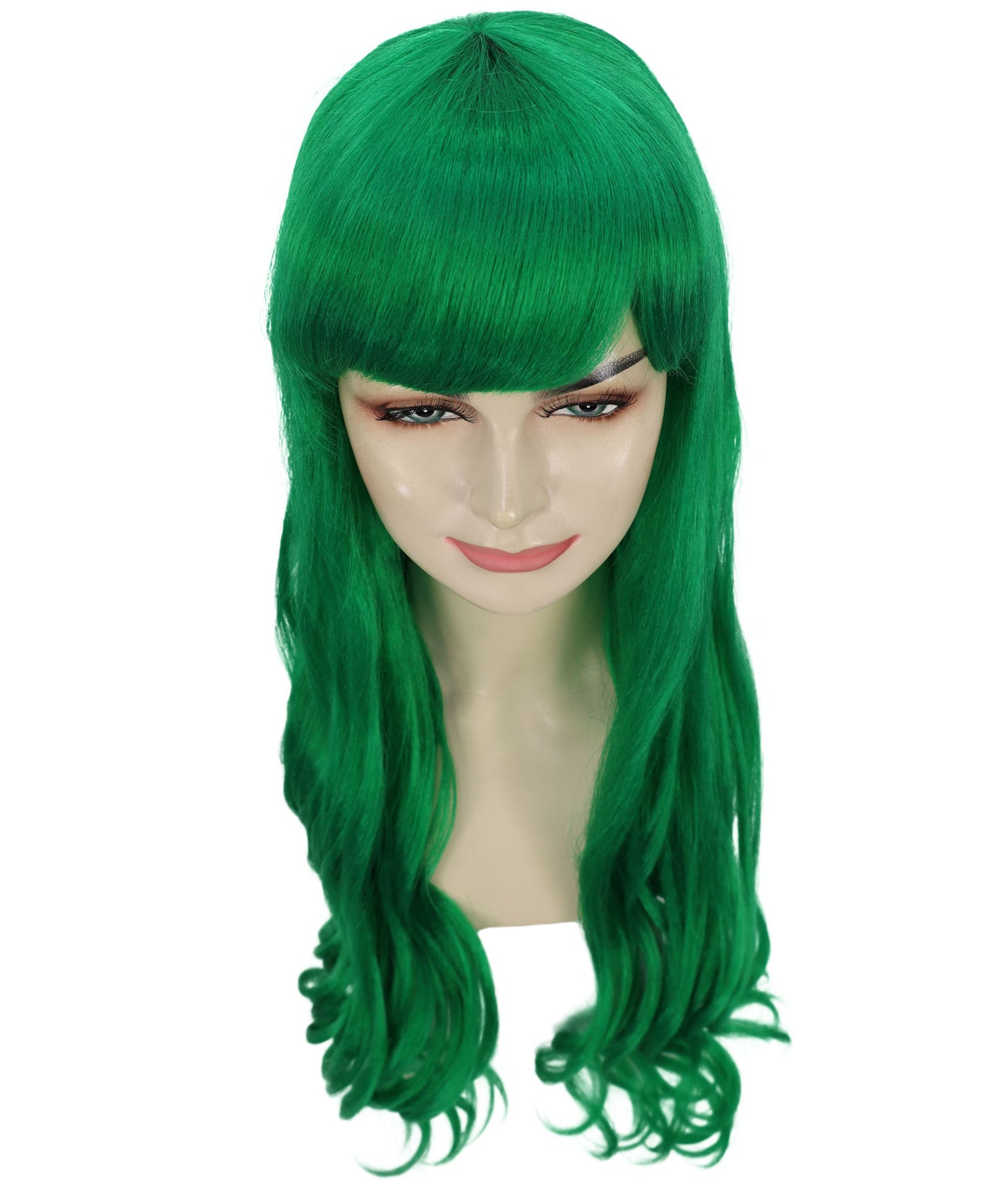 HPO Women's Red Long Wavy Desire Wig with Front Bangs | Halloween and Party Wig | Flame-retardant Synthetic Fiber  |  Premium Breathable Capless Cap