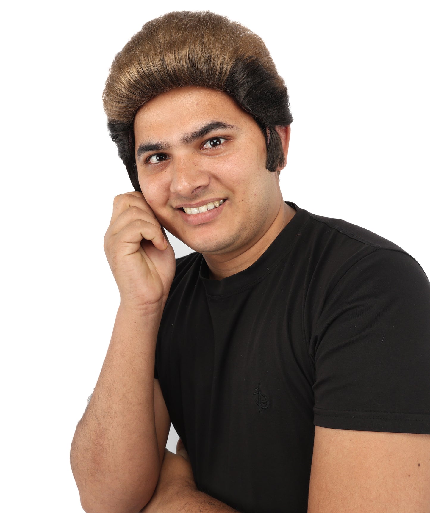 HPO Men's Fighter Pompadour Wig | Ash brown tone, create of synthetic fiber, swept-back voluminous texture, breathable capless cap | Party, Halloween, theater, drag, performance, costume events