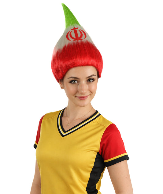Women's Iran Flag Troll Wigs | National Pride | Premium Breathable Capless Cap