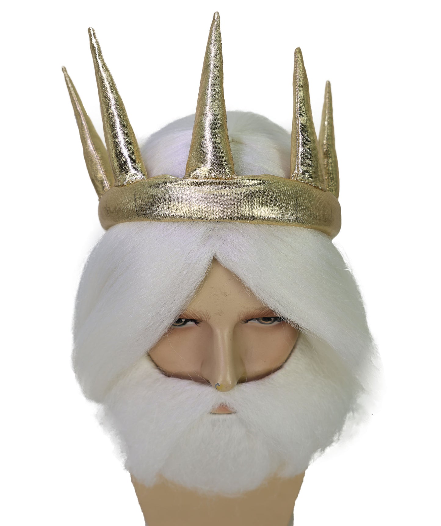 HPO Men’s Fantasy Character White Wig Beard & Mustache Set | Short Curly Hair Costume Accessory for Mythical Sea Roleplay, Festivals & Dress-Up Parties | Breathable Capless cap Design