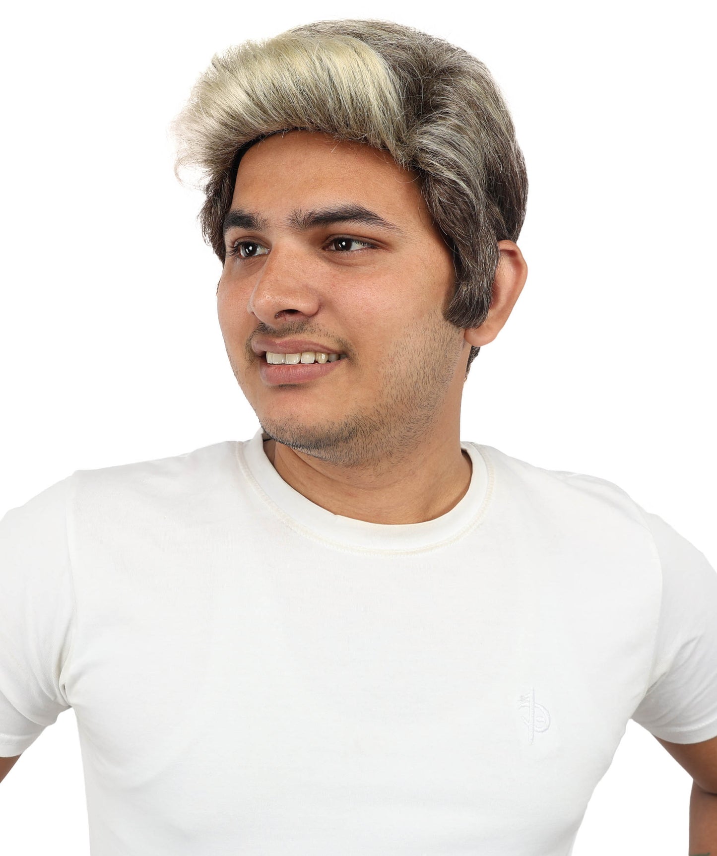 HPO Men's Short Grey & Brown Wig | Natural-Looking Synthetic Hair with Layered Texture | Classic Everyday Cosplay & Costume Style