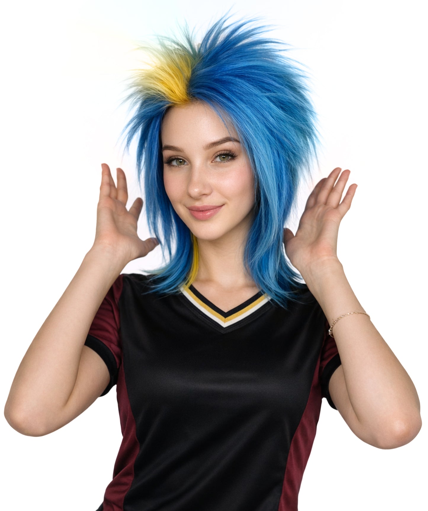Sweden Flag Sports, 80's  Mullet Wig | Yellow Blue Colorful Party | Premium Breathable Capless Cap