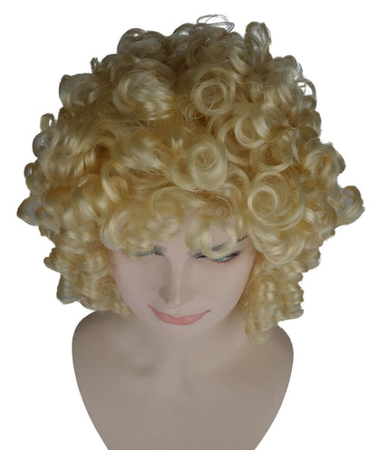 HPO Women's Medium Curly Olympian Lady Wig Collection | Fancy Halloween Wigs | Premium Breathable Capless Cap