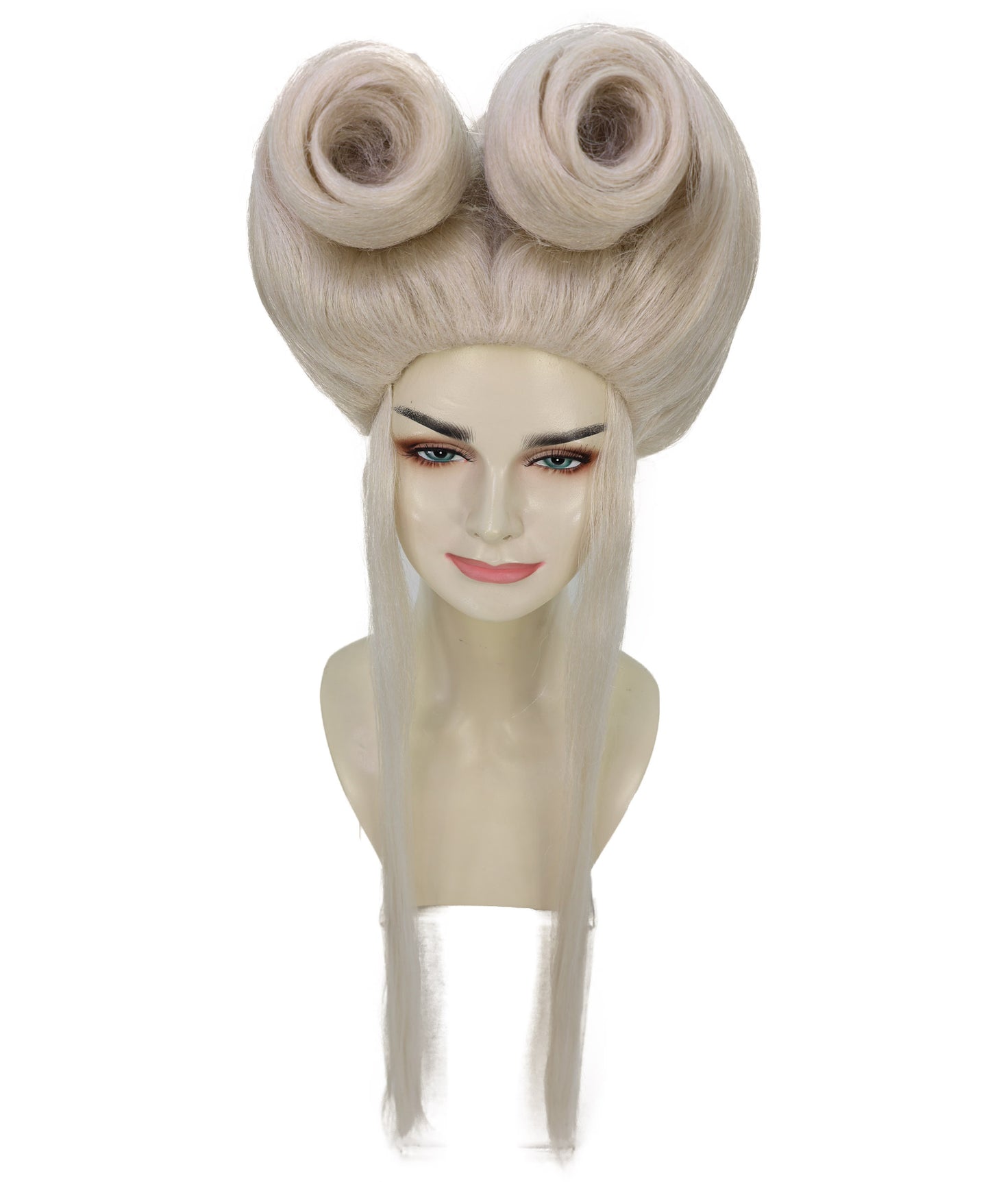HPO Adult Women’s Platinum Blonde Fantasy Wig with Structured Bouffant & Long Straight Tails | Lightweight Flame-Retardant Synthetic Wig for Costume Events