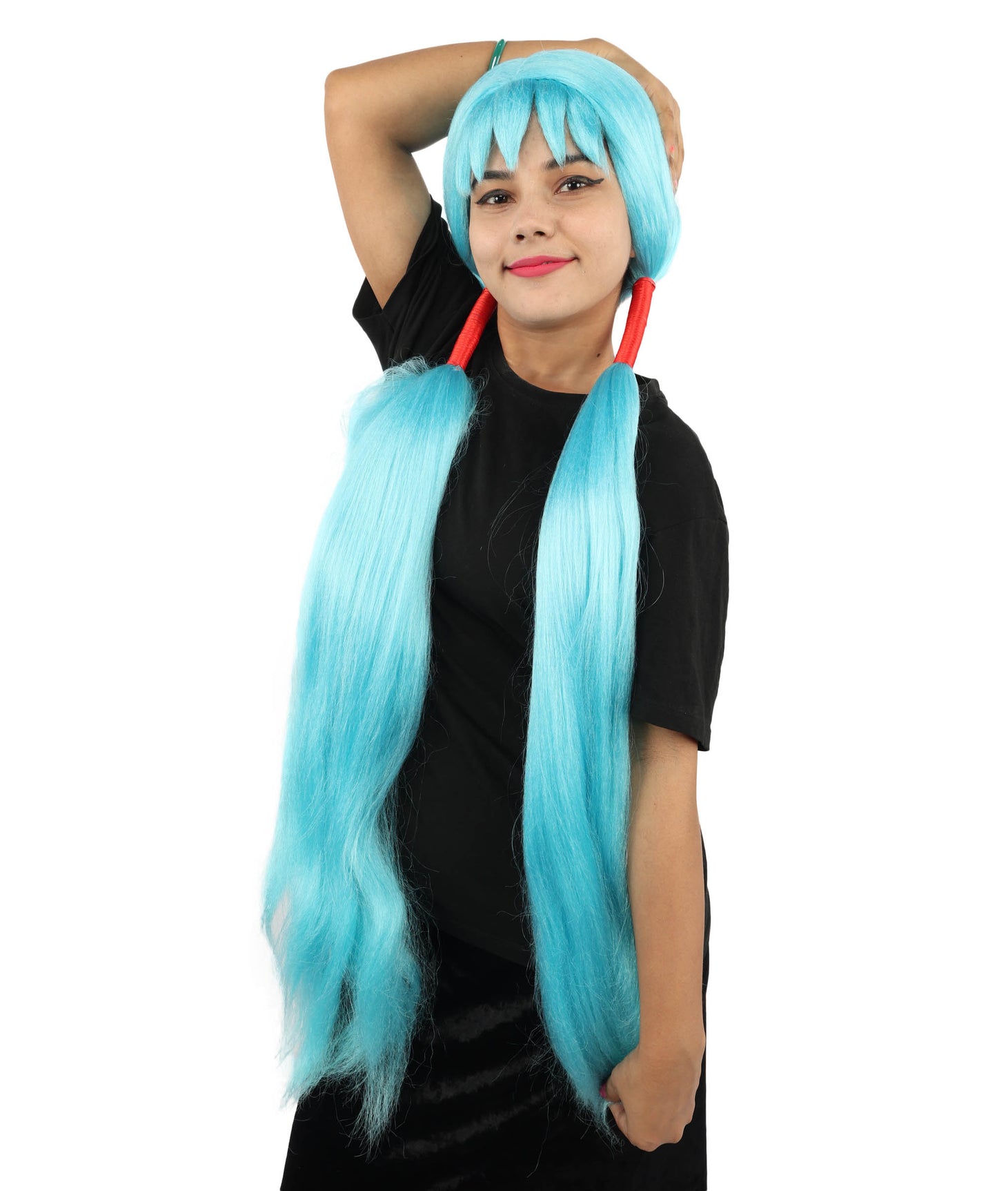 HPO Women's Extra Long Pigtail Wig | Multicolor Options | Floor Length Straight Twin Tails with Bangs, Heat Friendly Synthetic Fiber & Adjustable Cap | Halloween, Fairy Roleplay, Magical Girl Theme, Theater & Carnival