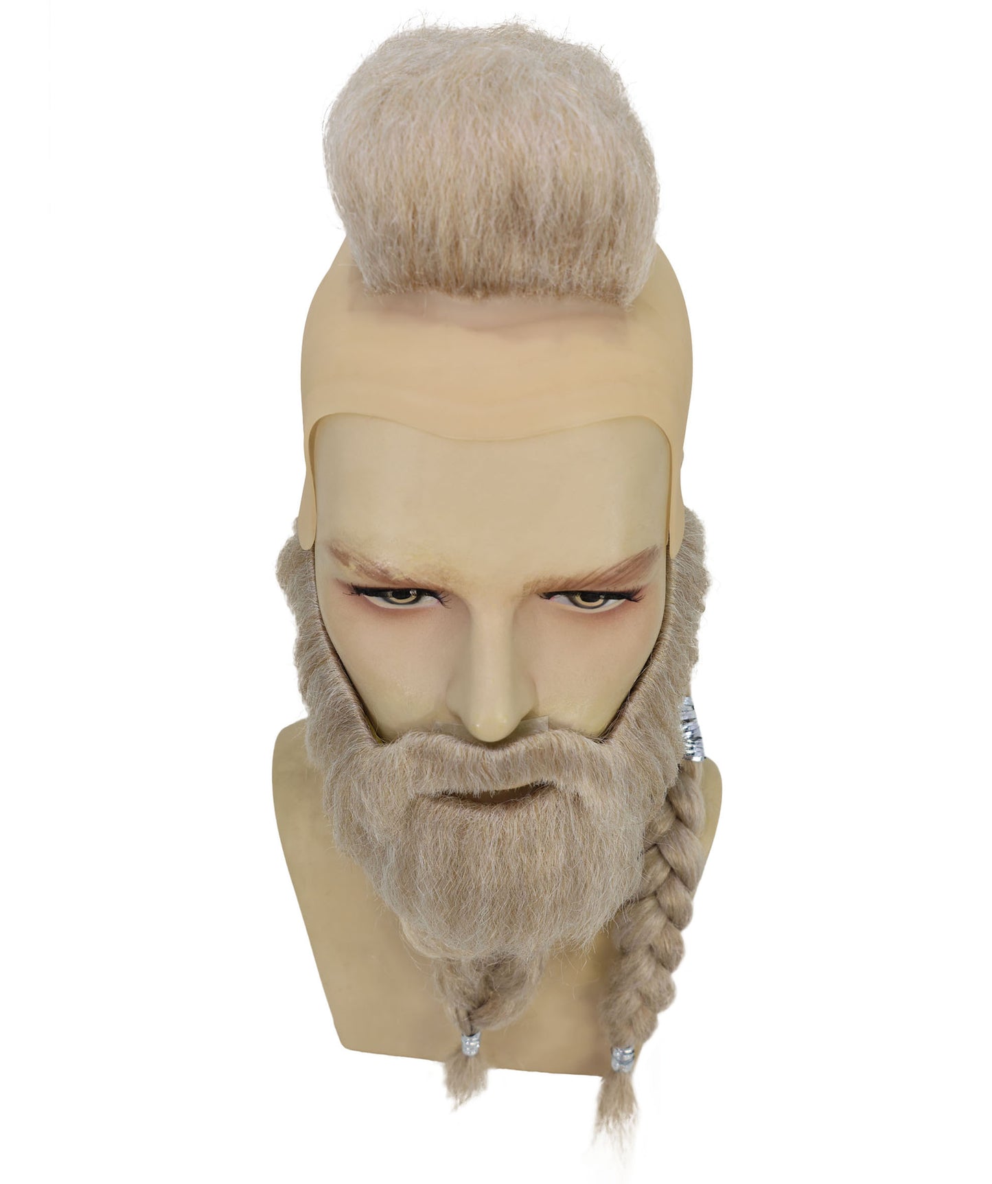 HPO Men's Viking Warrior Wig Mustache & Beard Set | Long Blonde Braided Hair with Mohawk and Tied Beard | Accessories for Halloween Cosplay & Festivals