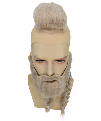 HPO Men's Viking Warrior Wig Mustache & Beard Set | Long Blonde Braided Hair with Mohawk and Tied Beard | Accessories for Halloween Cosplay & Festivals