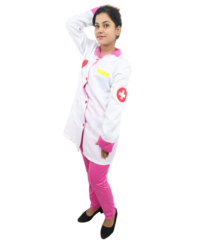 HPO Women’s Healthcare Roleplay White & Pink Costume Set | Medical Theme Coat with Patches | Visual styling for Cosplay Events, Parties