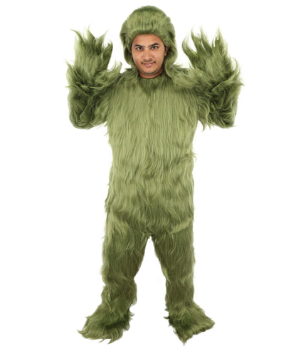 Furry Monster Grinch Christmas Olive Green Santa Costume, Ideal for Halloween