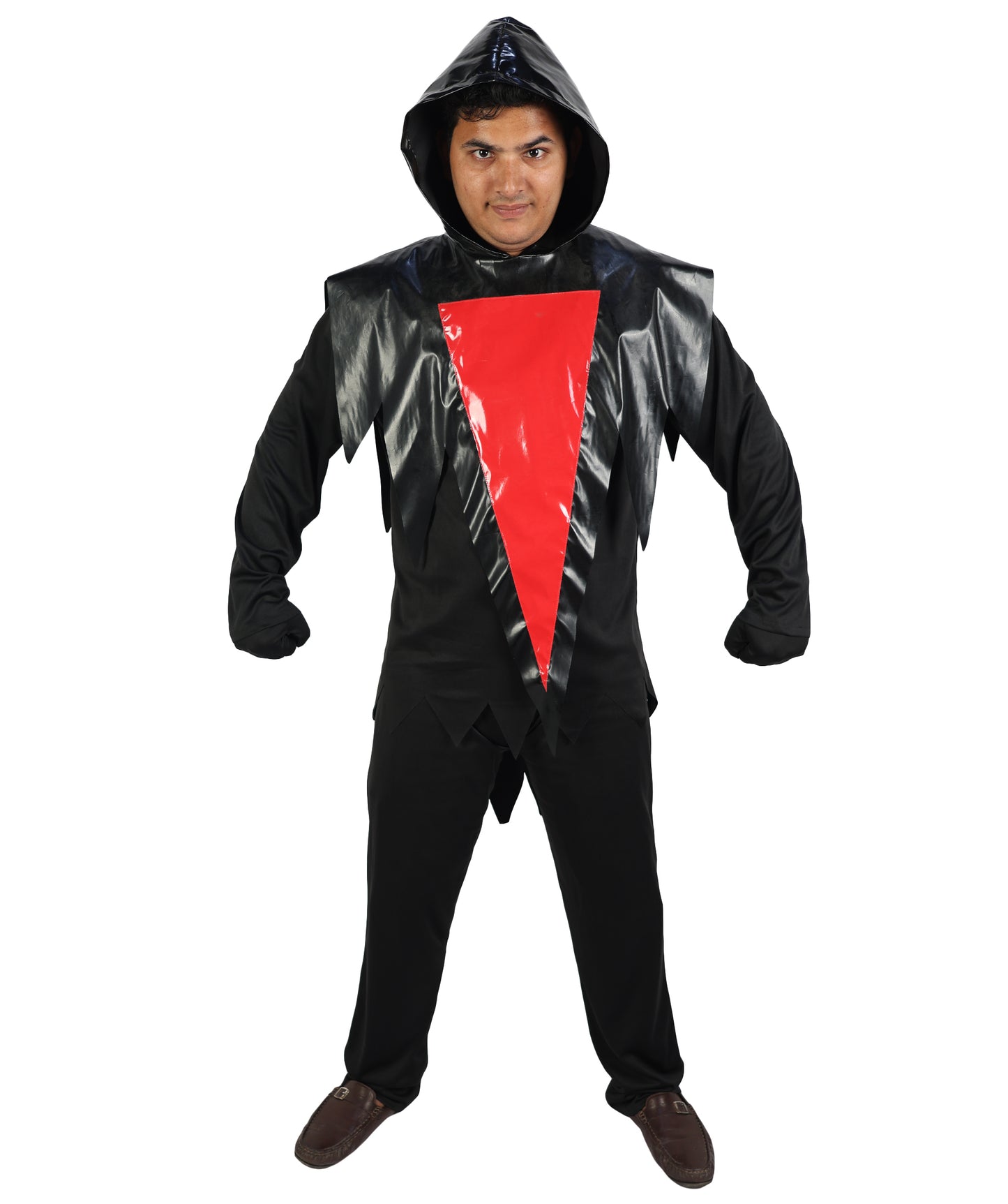 HPO Men's Ghost Slasher Costume | Grim Reaper Style Black Hooded Tunic Jagged Edge Robe Blood Red Ghost Mask | Youth Halloween Cosplay Thriller Horror Theater Performance Costume Events
